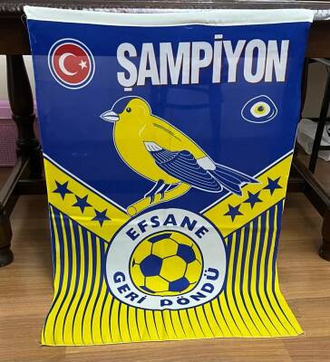 1990lar Fenerbahçe Şampiyon Sarı Kanarya Taraftar Bayrağı 72x105 (Büyük Boy) BY6 - 1