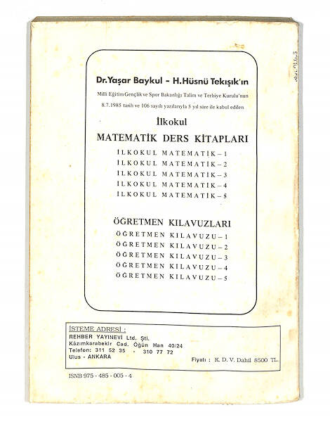 1990's İlkokul 4.Sınıf Matematik Ders Kitabı NDR99853 - 3