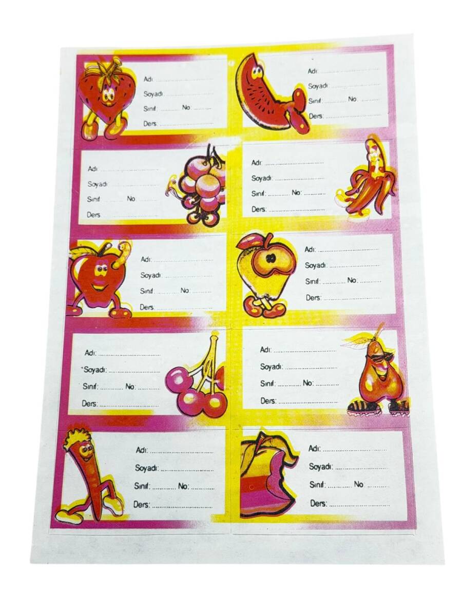 1990's Meyve Figürlü Okul Etiketi Sticker AKS2132 - 1