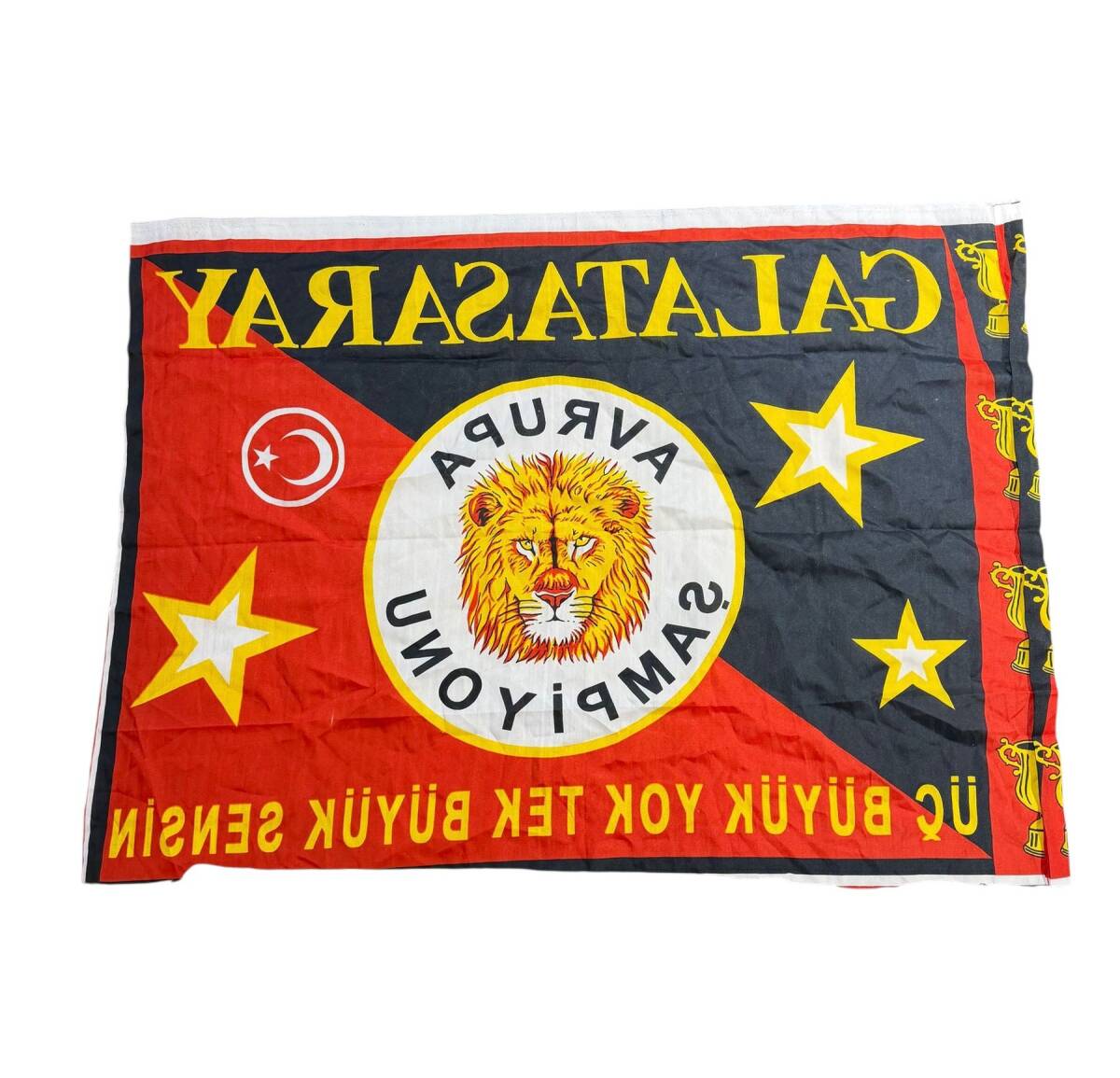 1990's Sarı-Kırmızı Naylon Taraftar Bayrağı - Üç Büyük Yok Tek Büyük Sensin AKS2203 - 2