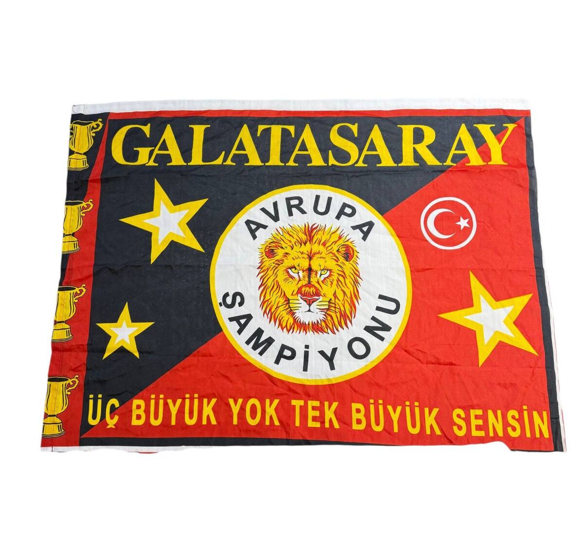 1990's Sarı-Kırmızı Naylon Taraftar Bayrağı - Üç Büyük Yok Tek Büyük Sensin AKS2203 - 1