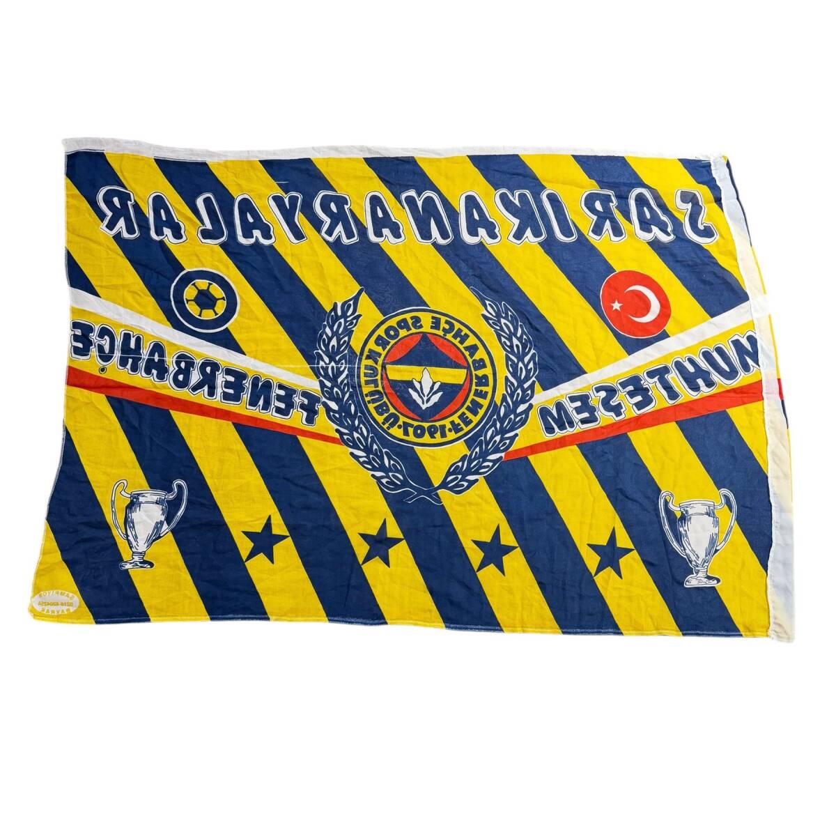 1990's Sarı-Lacivert Naylon Taraftar Bayrağı - Sarı Kanaryalar AKS2204 - 2