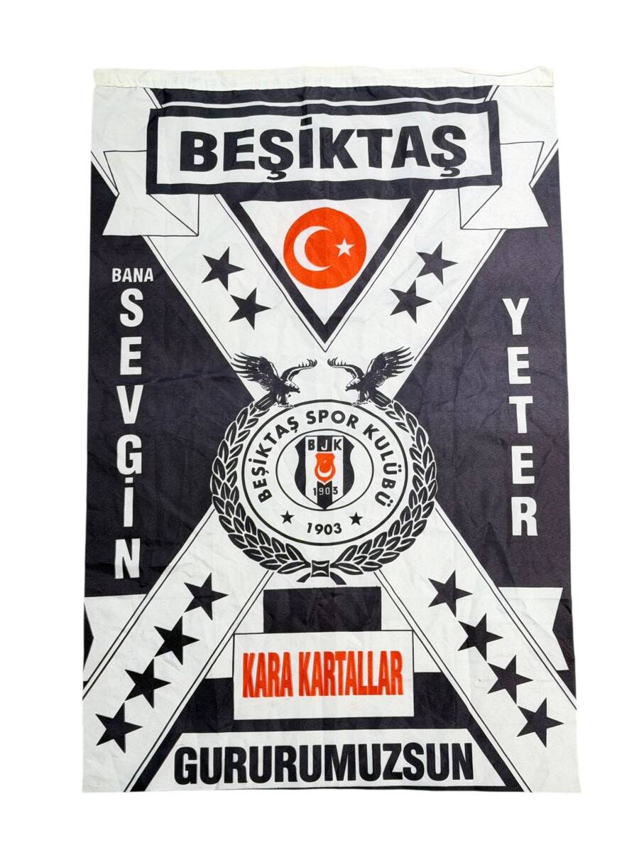 1990's Siyah-Beyaz Karakartallar Naylon Taraftar Bayrağı - Bana Sevgin Yeter AKS2200 - 1