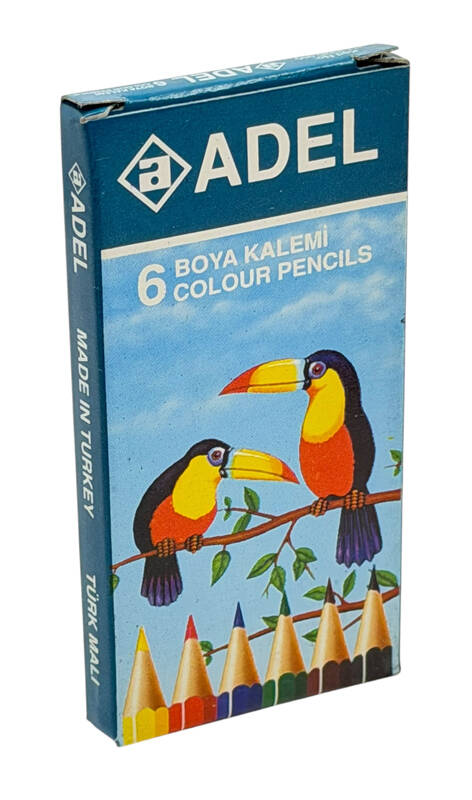 1990's Türk Malı Adel 6'lı Kuruboya Kalem Seti (Kullanılmamış) AOB5097 - 2