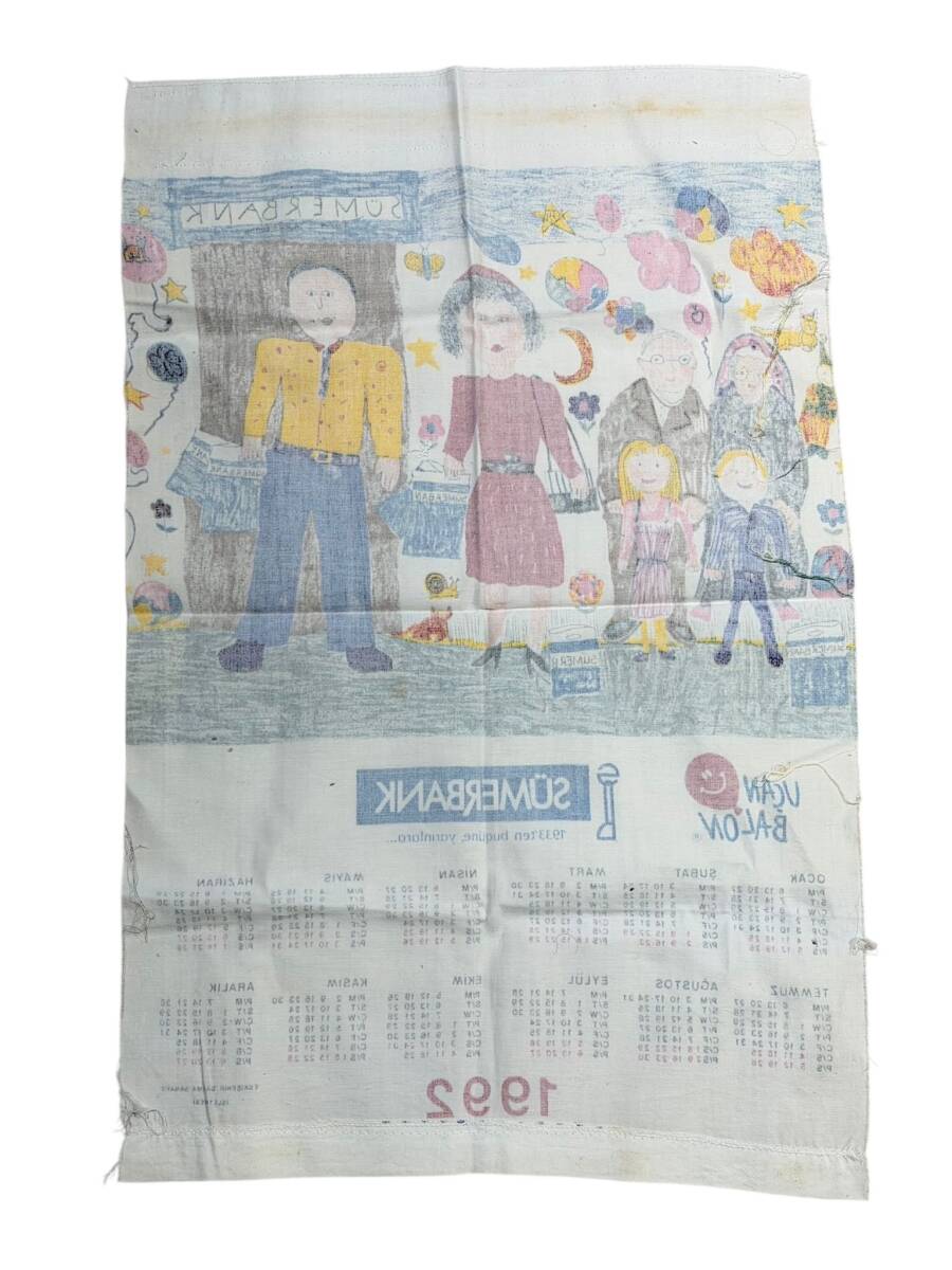 1992 Sümerbank Bez Takvim – Uçan Balon Nostaljik Kumaş Duvar Takvimi AKS2198 - 2