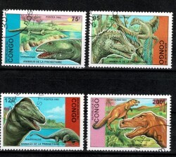 1993 Kongo Cumhuriyeti Dinozorlar Tarihi Damgalı 4'lü Pul Lotu (Tam Seri) Damgalı PPT3039 - Gökçekoleksiyon