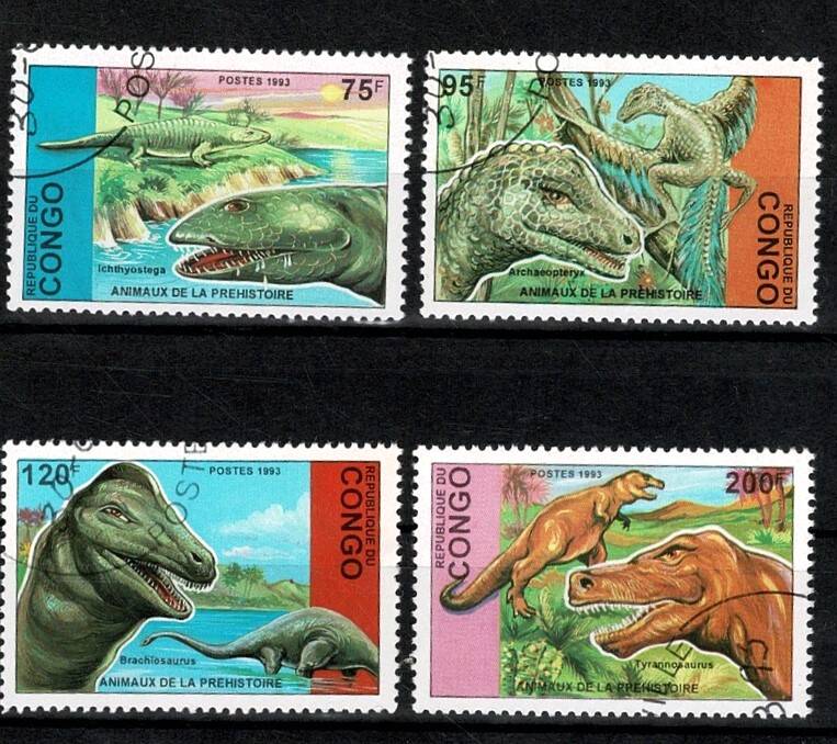 1993 Kongo Cumhuriyeti Dinozorlar Tarihi Damgalı 4'lü Pul Lotu (Tam Seri) Damgalı PPT3039 - 1
