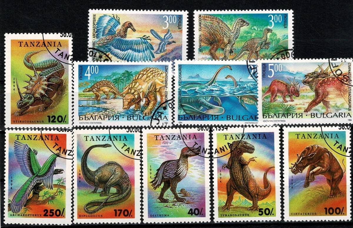 1994 Tanzanya ve Bulgaristan Dinozorlar Tarihi Damgalı 10'lu Karma Pul Lotu PPT3038 - 1