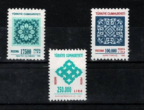 1995-1997 Türk Motifleri Resmi Posta Pulları Karışık Lot - 3 Adet Damgasız (MNH) PPT2513 - 1