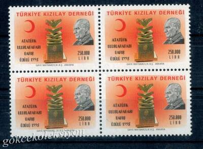 1995 Kızılay Derneği Atatürk Uluslararası Barış Ödülü 250.000 Lira 4lü Blok Mnh. PPT944 - 1