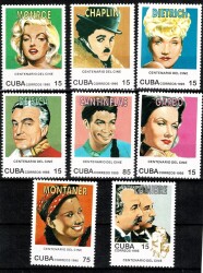 1995 Küba Sinemanın 100. Yılı Dünya Yıldızları Tam Seri 8'li Pul Lotu (MNH) - Marilyn Monroe - Charlie Chaplin - Rita Montaner PPT3040 - Gökçekoleksiyon