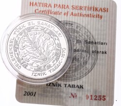 2001 - Geleneksel Türk El Sanatları - İznik Tabak Gümüş Hatıra Para *Sertifikalı* TCH448 #222 - 3