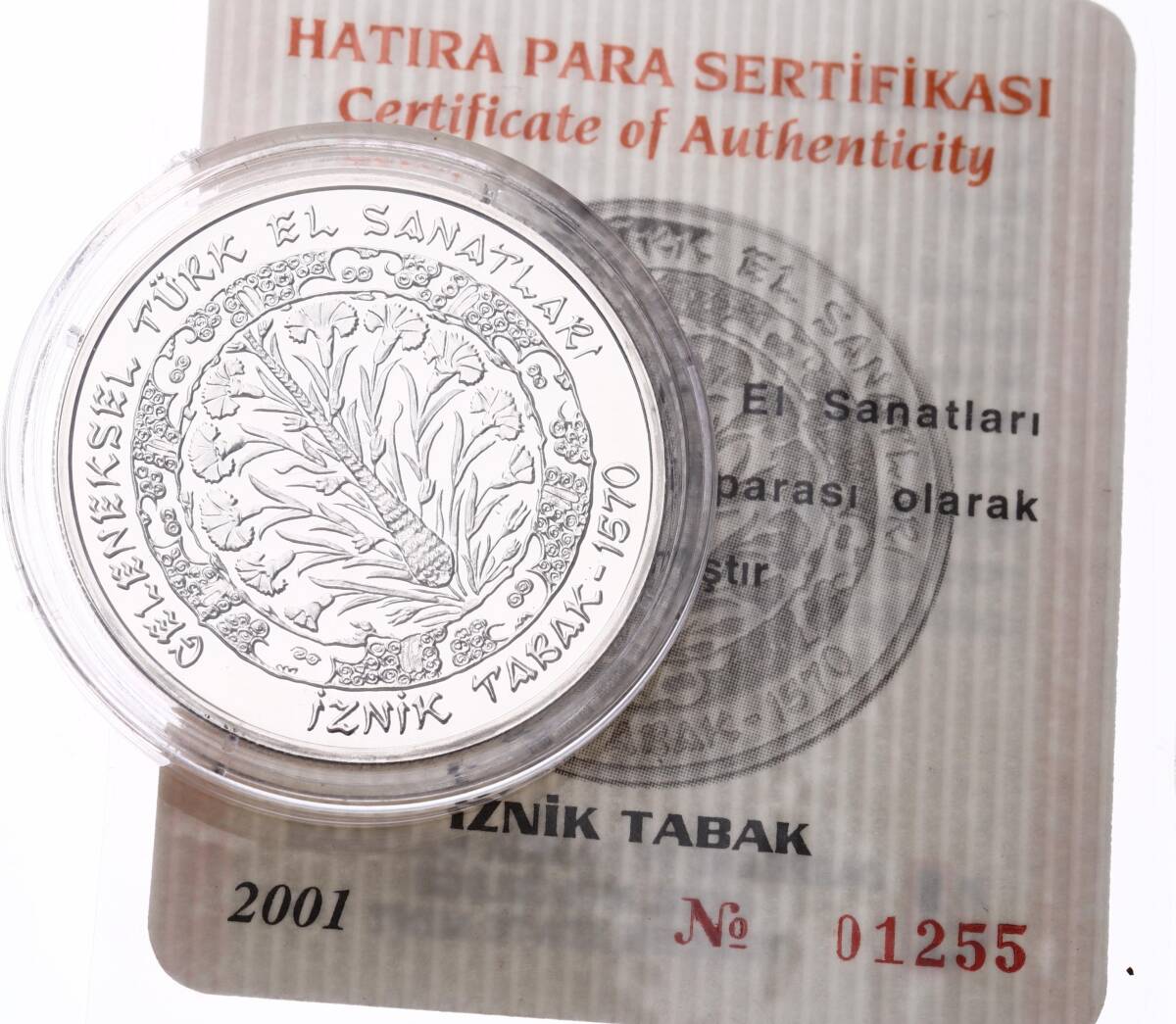 2001 - Geleneksel Türk El Sanatları - İznik Tabak Gümüş Hatıra Para *Sertifikalı* TCH448 #222 - 3