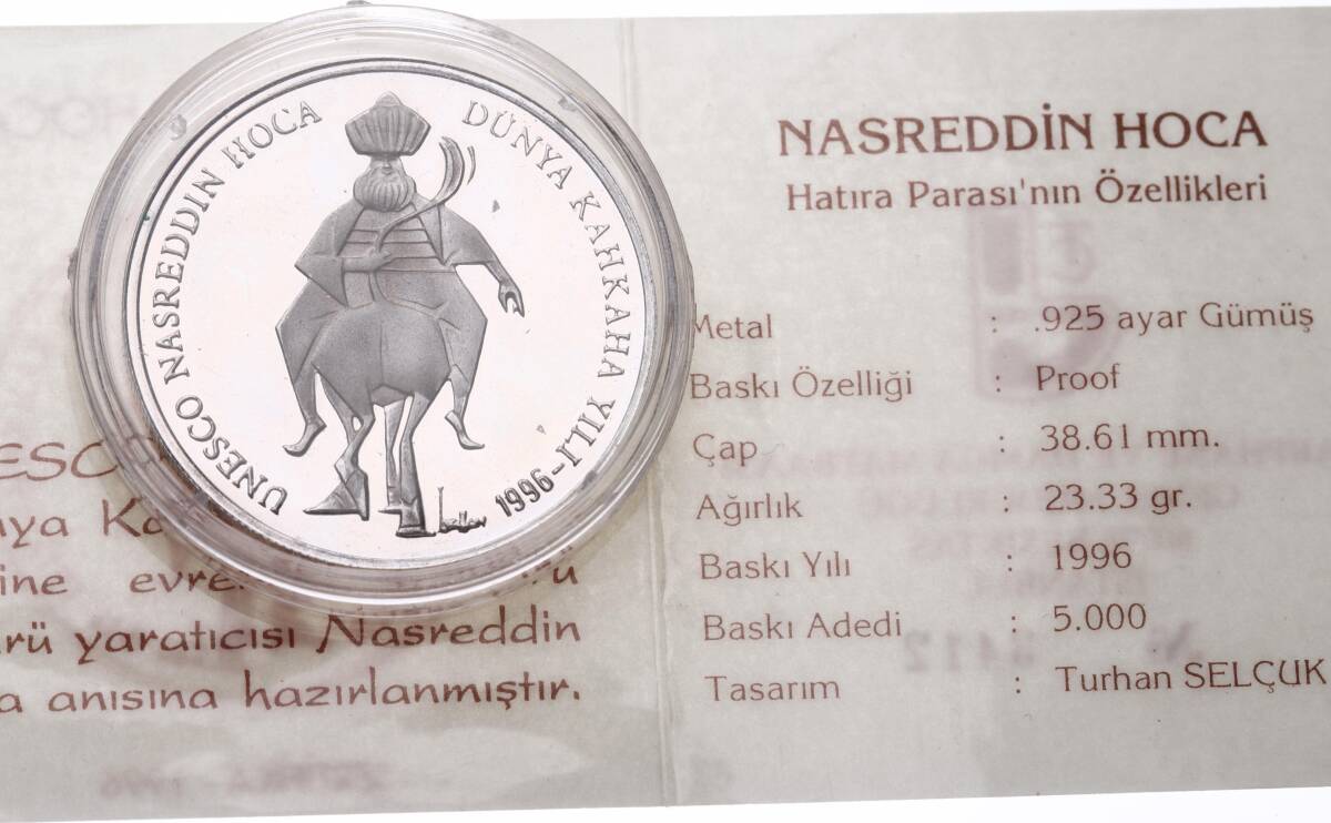 1996 - Nasreddin Hoca Gümüş Hatıra Para *Sertifikalı* TCH450 #279 - 3