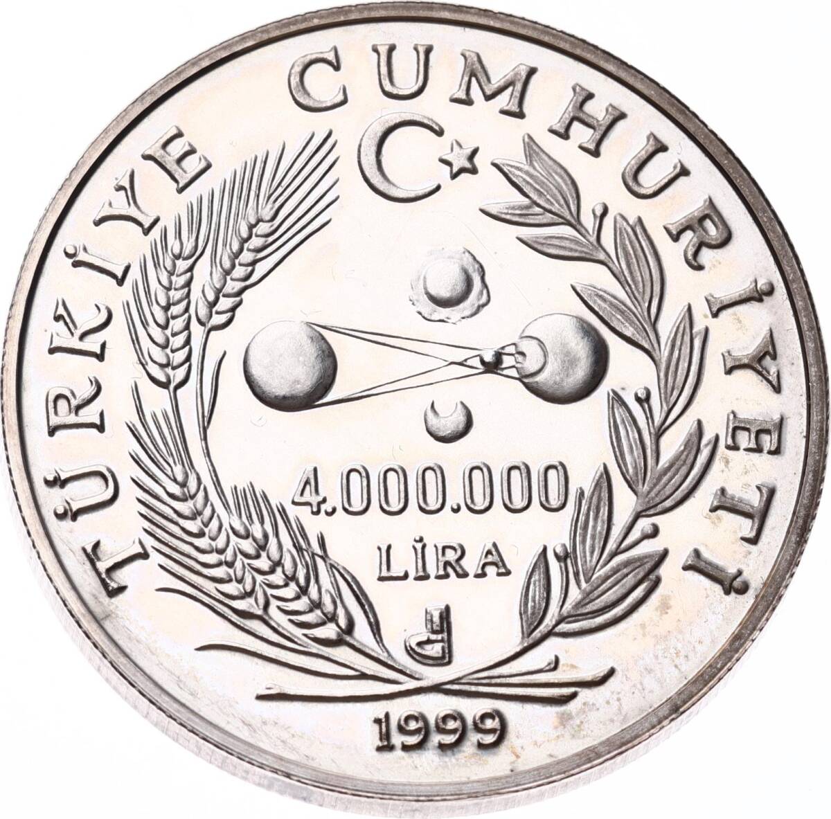 1999 - Tam Güneş Tutulması (1) Türkiye Haritası Gümüş Hatıra Para *Sertifikalı* TCH452 #222 - 2