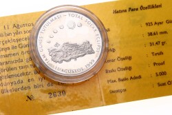 1999 - Tam Güneş Tutulması (1) Türkiye Haritası Gümüş Hatıra Para *Sertifikalı* TCH452 #222 - 3
