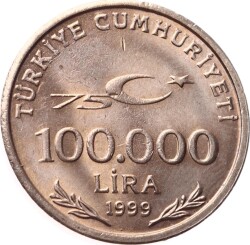 1999 Yılı 100.000 Lira - ÇİL TCM3147 - Gökçekoleksiyon