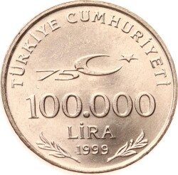 1999 Yılı 100.000 Lira (Cumhuriyet'in 75.Yılı) - ÇİL TCM3208 - 2