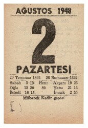 2 Ağustos 1948 Takvim Yaprağı EFM866 - 1