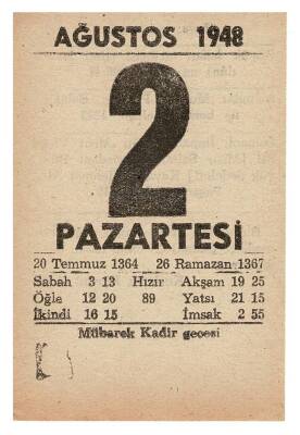 2 Ağustos 1948 Takvim Yaprağı EFM866 - 3