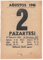 2 Ağustos 1948 Takvim Yaprağı EFM(N)1448 - 1