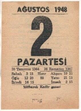 2 Ağustos 1948 Takvim Yaprağı EFM(N)1448 - 1
