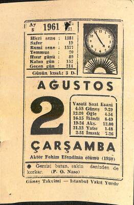 2 Ağustos 1961 Takvim Yaprağı - Doğum Günü Hediyesi EFM(N)11451 - 1
