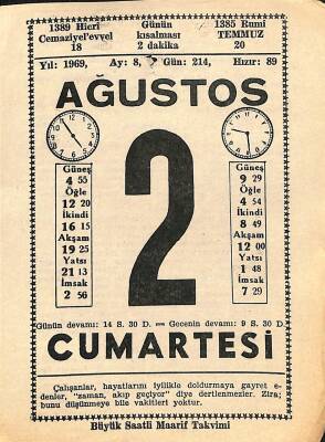 2 Ağustos 1969 Takvim Yaprağı - Doğum Günü Hediyesi EFM(N)11183 - 1
