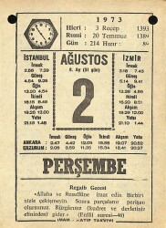 2 Ağustos 1973 Takvim Yaprağı - Doğum Günü Hediyesi EFM(N)10102 - 1