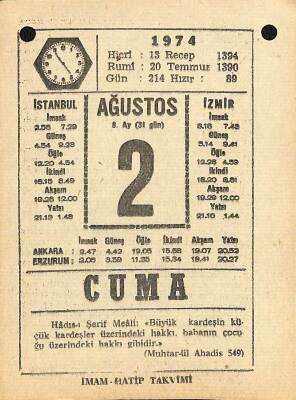 2 Ağustos 1974 Takvim Yaprağı - Doğum Günü Hediyesi EFM(N)12215 - 1