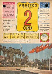 2 Ağustos 1974 Takvim Yaprağı - Doğum Günü Hediyesi EFM(N)9497 - Gökçekoleksiyon