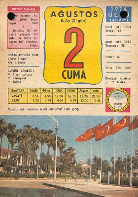 2 Ağustos 1974 Takvim Yaprağı - Doğum Günü Hediyesi EFM(N)9497 - 1