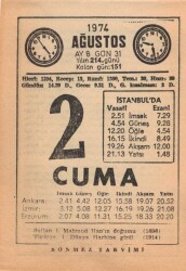 2 Ağustos 1974 Takvim Yaprağı EFM(N)2222 - 1