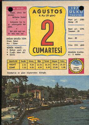 2 Ağustos 1975 Takvim Yaprağı - Doğum Günü Hediyesi EFM(N)9297 - 1