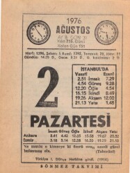 2 Ağustos 1976 Takvim Yaprağı EFM(N)2223 - 1