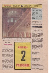 2 Ağustos 1979 Takvim Yaprağı -Doğum Günü Hediyesi EFM(N)6284 - Gökçekoleksiyon