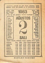 2 Ağustos 1983 Takvim Yaprağı - Doğum Günü Hediyesi EFM(N)12379 - Gökçekoleksiyon