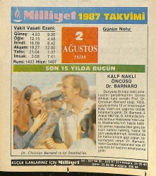 2 Ağustos 1987 Takvim Yaprağı - Doğum Günü Hediyesi EFMN14116 - Gökçekoleksiyon