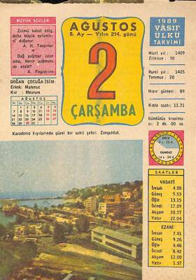 2 Ağustos 1989 Takvim Yaprağı - Doğum Günü Hediyesi EFM(N)10071 - 1