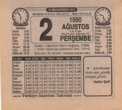 2 Ağustos 1990 Takvim Yaprağı EFM(N)2229 - 2