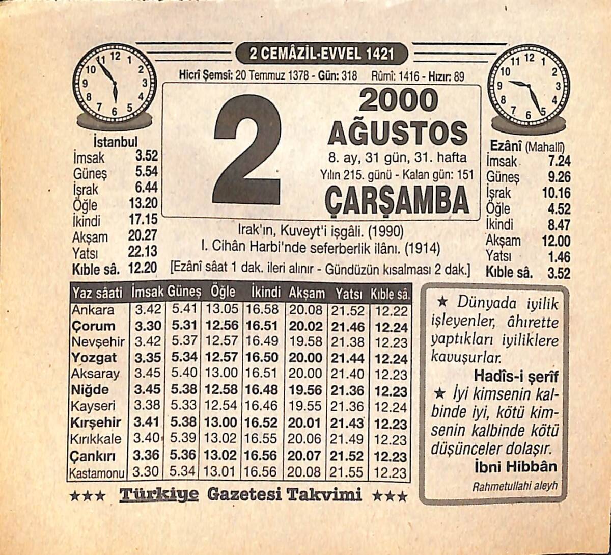 2 Ağustos 2000 Takvim Yaprağı - Doğum Günü Hediyesi EFMN14289 - 1