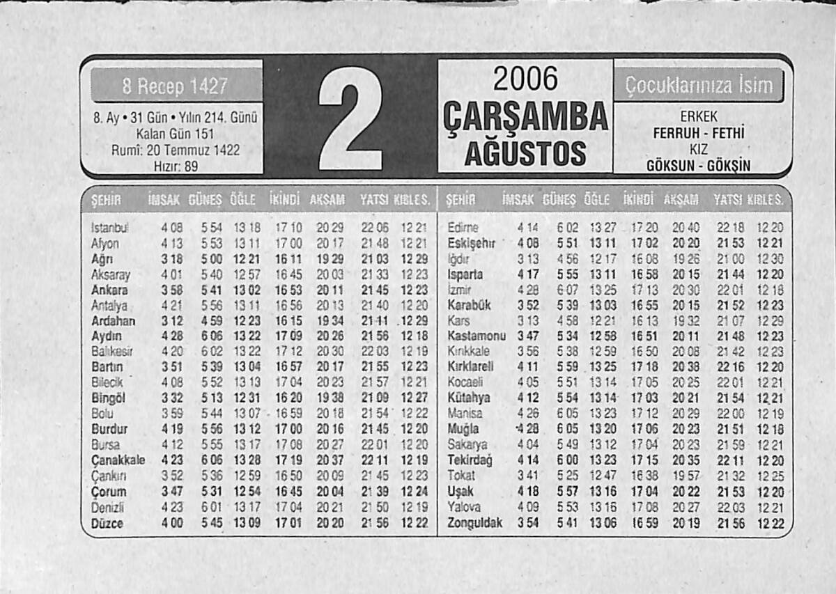 2 Ağustos 2006 Takvim Yaprağı - Doğum Günü Hediyesi EFMN14149 - 1