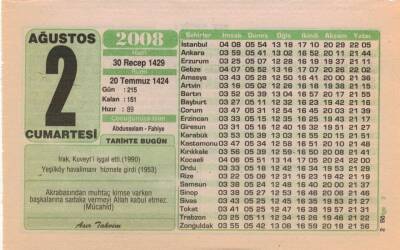 2 Ağustos 2008 Takvim Yaprağı EFM(N)2231 - 3