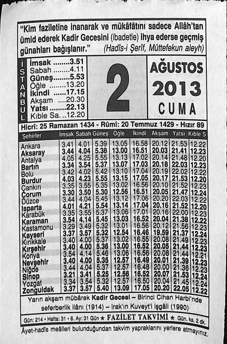 2 Ağustos 2013 Takvim Yaprağı - Doğum Günü Hediyesi EFMN13545 - 1