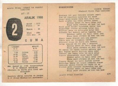 2 Aralık 1960 Ajans Türk Takvim Yaprağı (Şiirli Saatli) EFM(N) 1798 - 4
