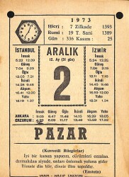 2 Aralık 1973 Takvim Yaprağı - Doğum Günü Hediyesi EFMN13684 - Gökçekoleksiyon