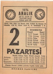 2 Aralık 1974 Takvim Yaprağı EFM(N)4284 - 1