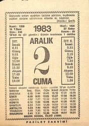 2 Aralık 1983 Takvim Yaprağı - Doğum Günü Hediyesi EFMN13607 - Gökçekoleksiyon