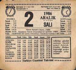 2 Aralık 1986 Takvim Yaprağı - Doğum Günü Hediyesi EFMN14781 - Gökçekoleksiyon