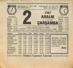 2 Aralık 1987 Takvim Yaprağı - Doğum Günü Hediyesi EFMN15009 - Gökçekoleksiyon